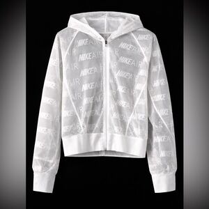 Nike Air Sheer Mesh Zip Hoodie Jacket White S/M Transparent Logo